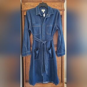 J CREW DARK BLUE DENIM MIDI SHIRT DRESS 10 NWT